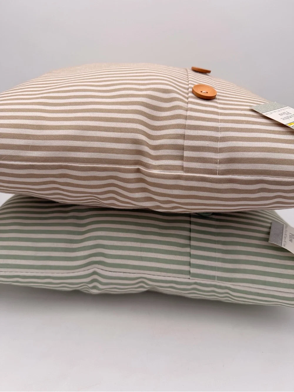 2 Striped Decorative Pillow - Beige and Green - Beige and Tan 18” X 18”